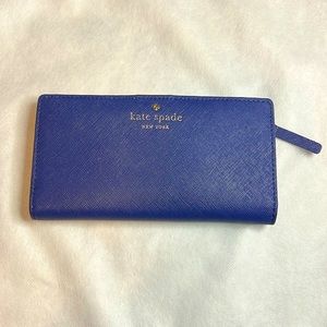Kate Spade Staci Large Slim Bifold Wallet Dark Blue and Cream